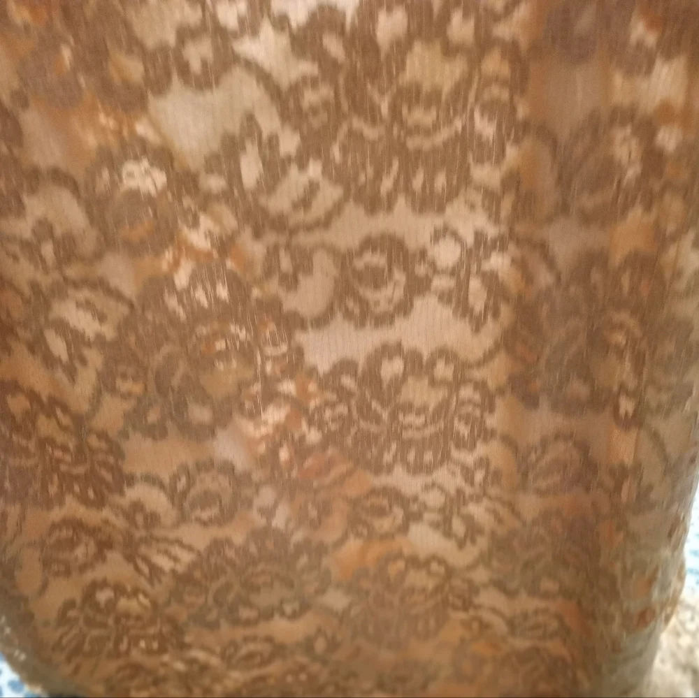 Vintage Carol Malony 80's Gold Lace Floral Print Lined Chemise Slip Dress Large - Picture 3 of 8
